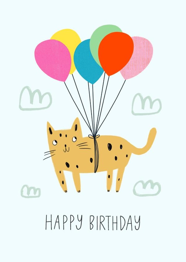 Flying Cat Birthday Card created by Sophie Crichton