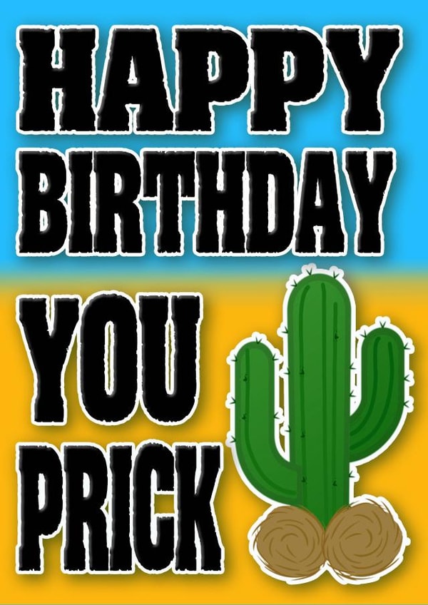 Happy Birthday You Prick Card, Rude Birthday Card, Joke Birthday Card created by MockingJayCards