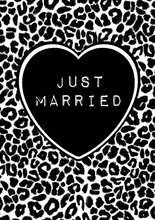 Just Married Monochrome Leopard Print Wedding Heart created by OneThreeSix