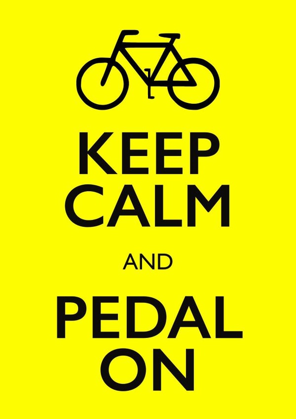 Keep Calm and Pedal on greetings card created by PEA GREEN PRINTS