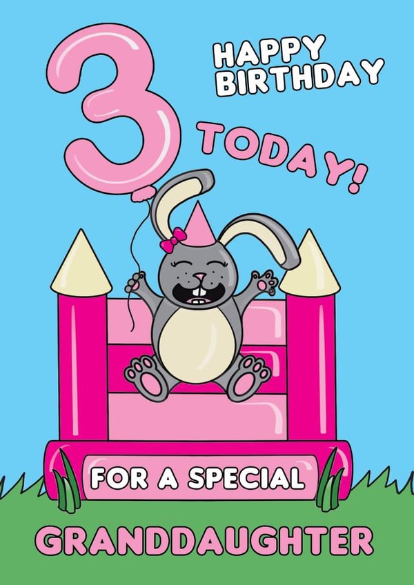 Granddaughter Age 3 Cartoon Bunny Happy Birthday Card created by @Cupsie's Creations