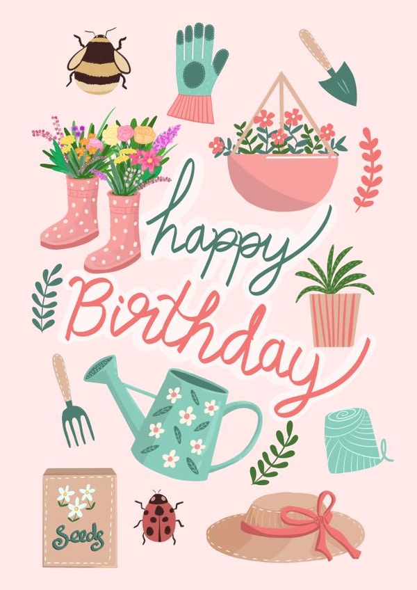 Gardener's Wholesome Birthday Card - Cute and Colourful created by Fayeillustration