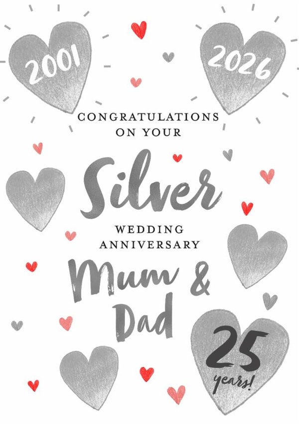 Silver Anniversary Card-25 Yrs-Mum & Dad-Congratulations On Your Silver Wedding created by Juniper and Rose Studio