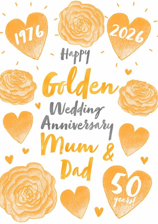 Golden Wedding Anniversary- 50 Years- Happy Golden Wedding Anniversary Mum & Dad created by Juniper and Rose Studio