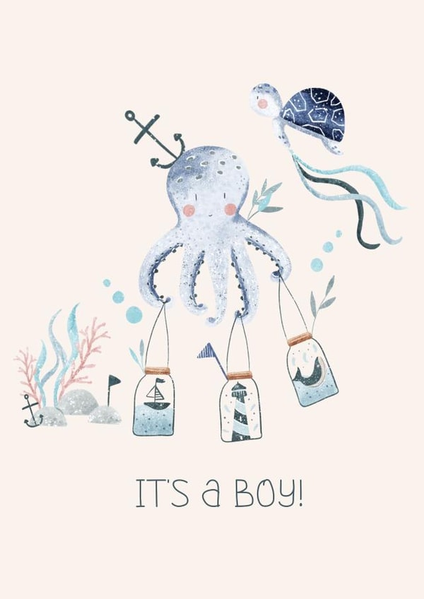 New Baby, It’s’s a boy, Welcome little one, Octopus card created by Claire Eddie
