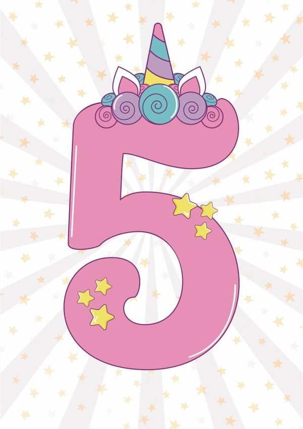 Unicorn 5th birthday card  created by Lucy Rose Party