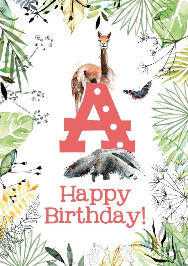 Happy Birthday for Name Beginning with A, Animal Themed, Gender Neutral  created by Kate Moby