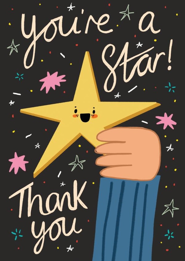 Cute Star Thank You Card - Golden Star - You're A Star Thank You created by NICHOLA COWDERY ILLUSTRATIONS