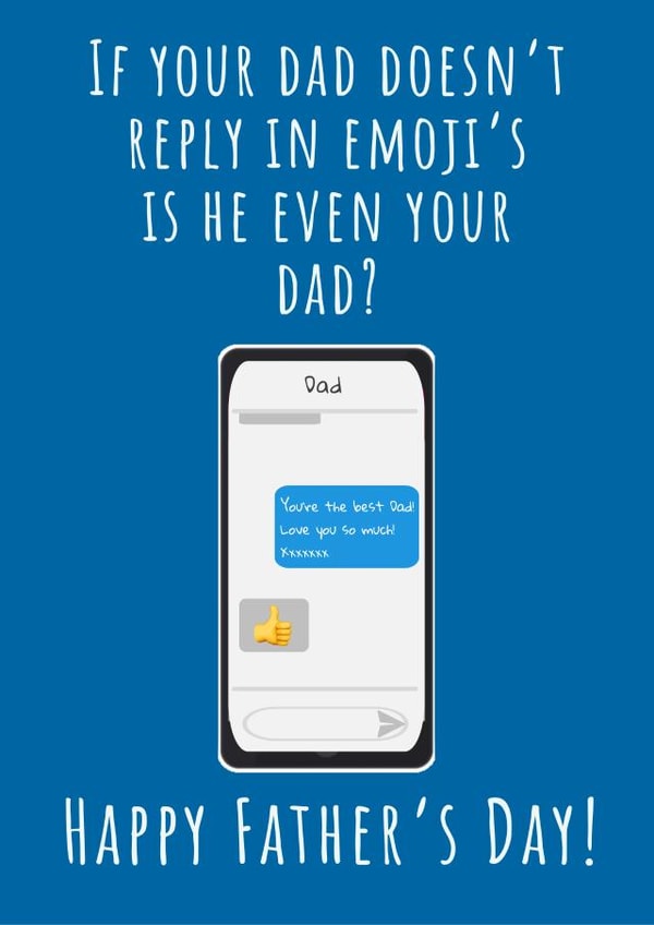 Dad emoji’s text message reply Father’s Day card created by Nikki Noo Cards