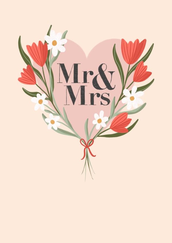 Mr & Mrs - bouquet heart wedding card created by Kathryn Whybrow