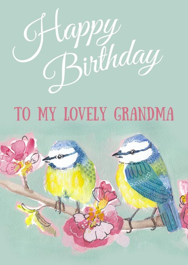 Blue tit and blossom Birthday card for Grandma created by Kate Garrett