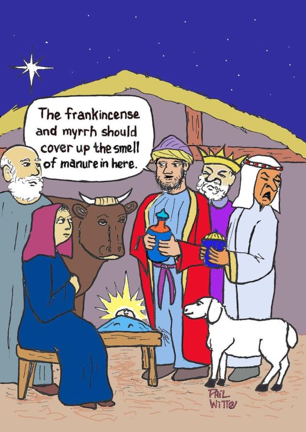 Mangers don't smell great to the Three Wise Men. created by Phil Witte