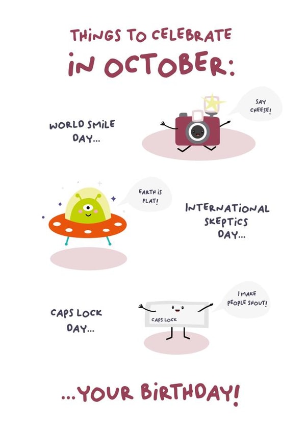 Things to celebrate in October card created by PaperJam Print Co.