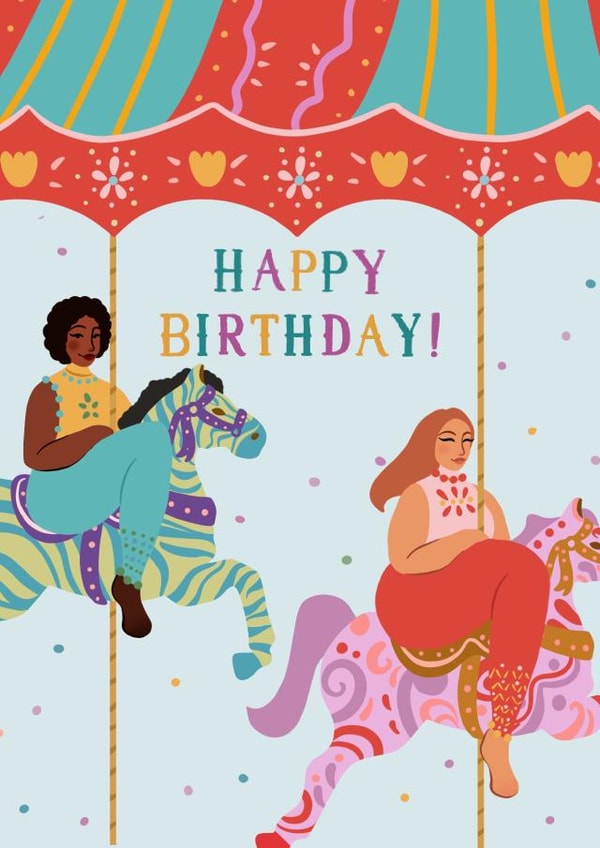 Cute Birthday Card For Friend Sister Funfair Women Bright Summer Carousel created by Flourish Paperworks