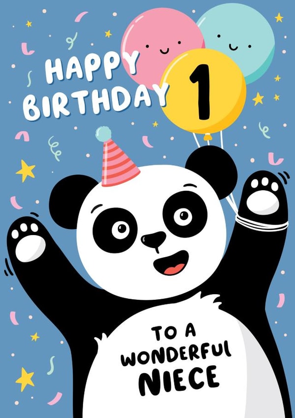 Party Panda 1st Birthday Card Niece created by Macie Dot Doodles