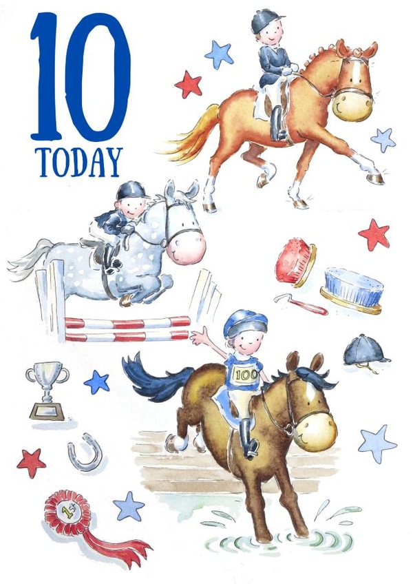 Cute 10th Birthday Card - Horses - Riding created by Kate Garrett