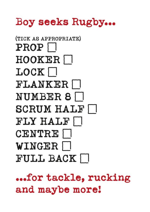 Valentines Rugby card created by IR Design