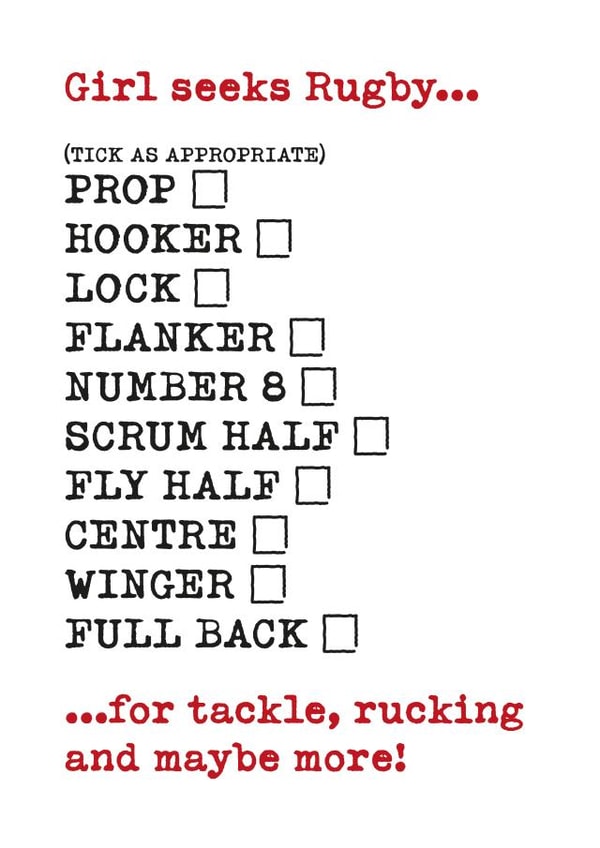 Rugby Valentines card created by IR Design