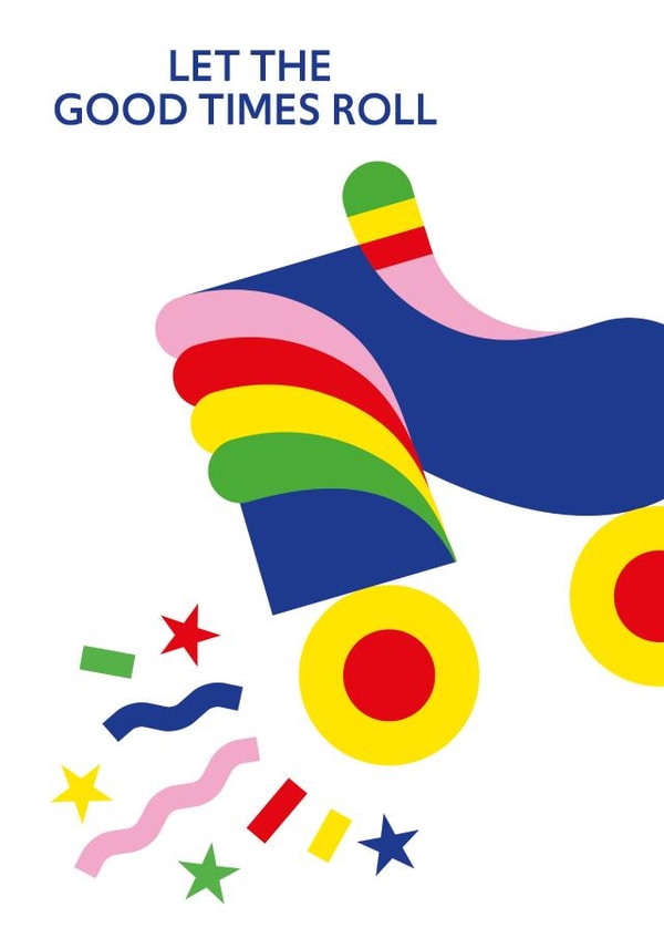 Let the good times roll rainbow roller skate card created by Alphablots