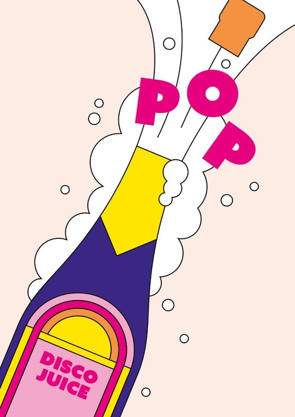 Pop! Disco juice prosecco celebration card created by Alphablots
