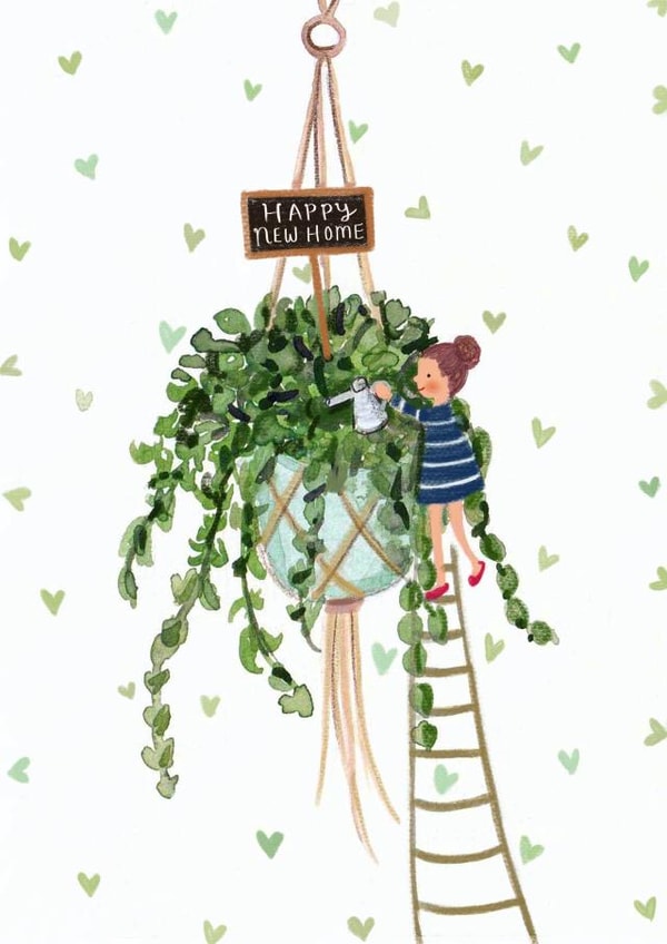 Pretty Hanging Plant New Home Card - House Plant - Happy New Home created by Love Lucy Illustration