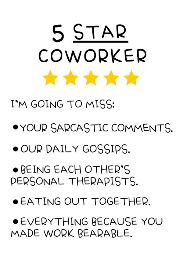 5 Star Coworker leaving card 1001 created by Hint of Sarcasm