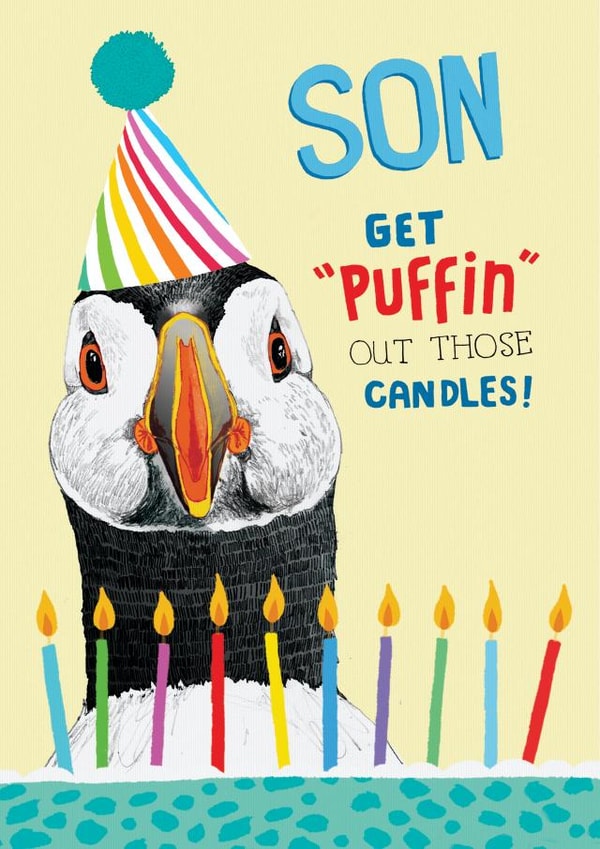 'Puffin' out the candles! Son, birthday design created by Pencilface