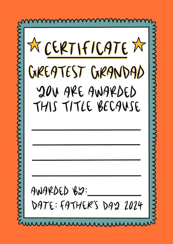 Greatest Grandad Certificate Card - Sentimental Fill In Father’s Day 2024 Card created by Muses & May 