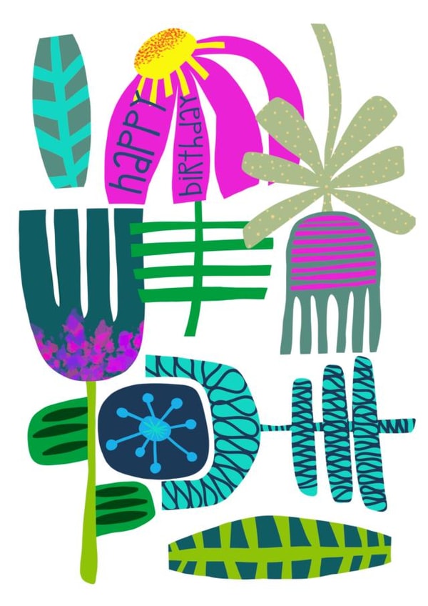 Modern floral element Happy Birthday card created by Stacey Illustrates