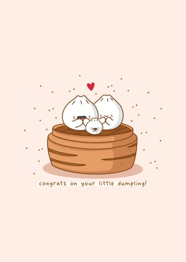 Congrats on your little dumpling - bao bun, dim sum new baby card created by Rosalie Perl
