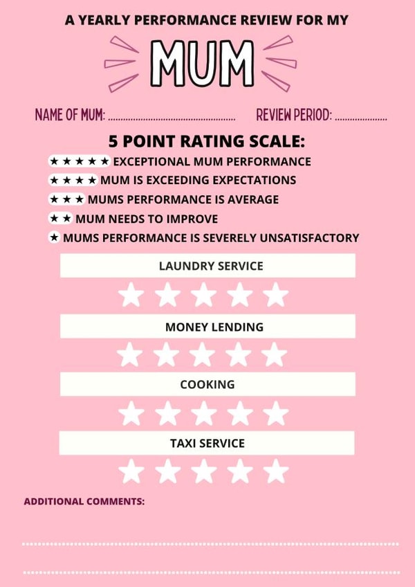 Yearly performance review mum card created by original fox designs