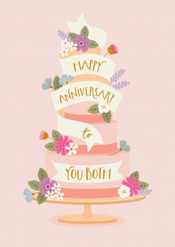 Pretty Flowery Wedding Anniversary Cake Card created by The Pattern Press