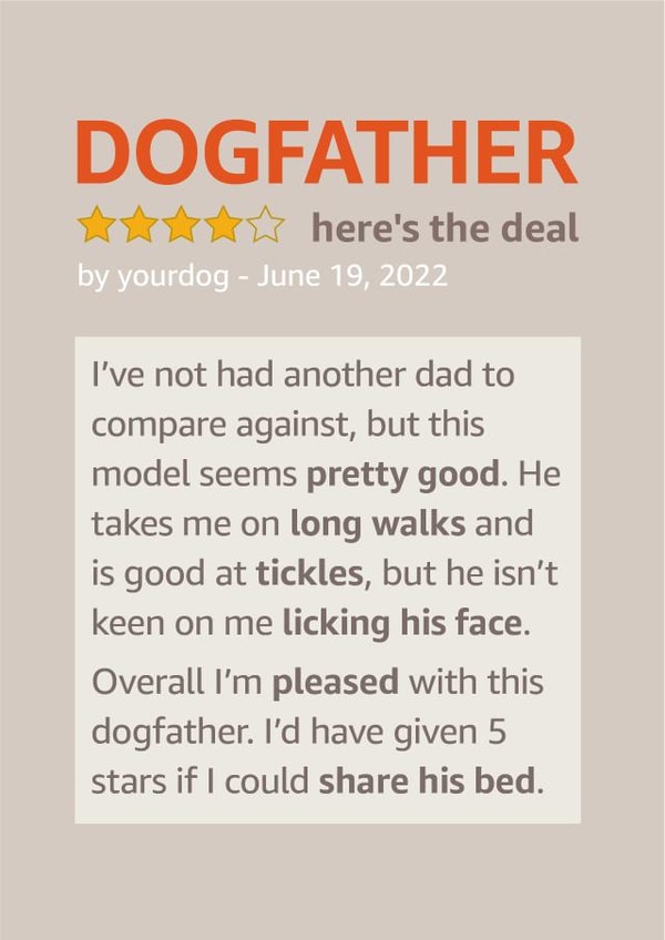 Dog Father review from the dog created by Poppy Lane