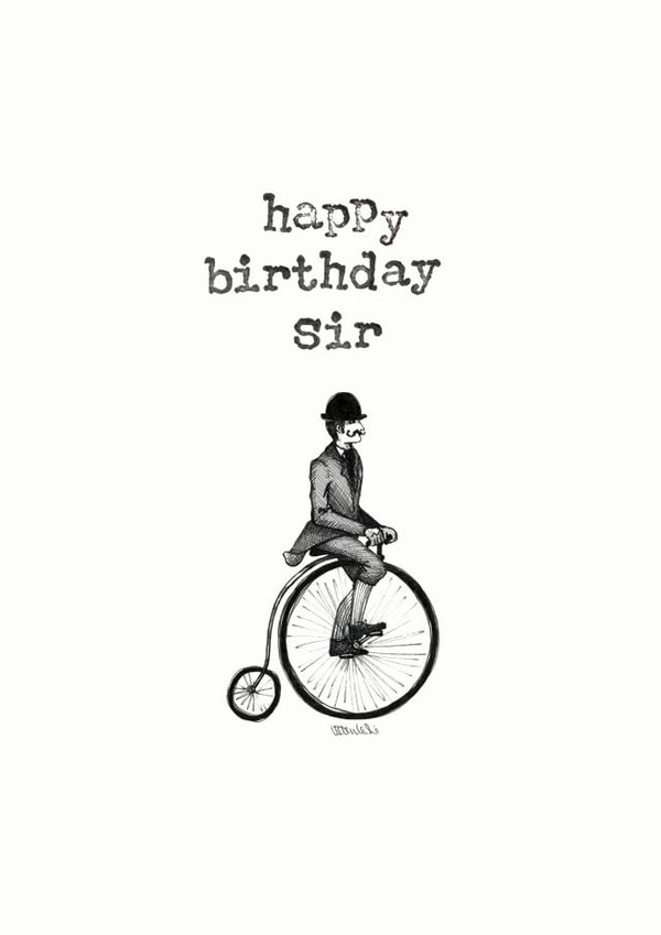'Happy Birthday Sir' Penny Farthing birthday card for men created by Helen Leslie Illustrator
