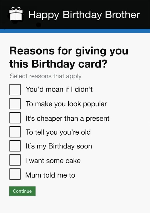 Brother Birthday Card | Cheeky | Funny | Government Gateway Form created by Pottsy Prints