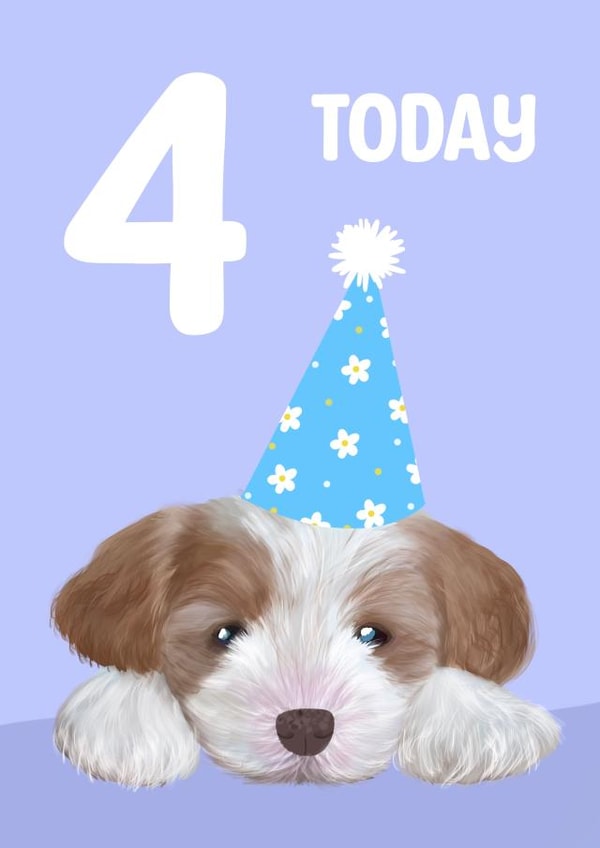 Cute puppy 4th birthday card   created by Sarah Stephenson