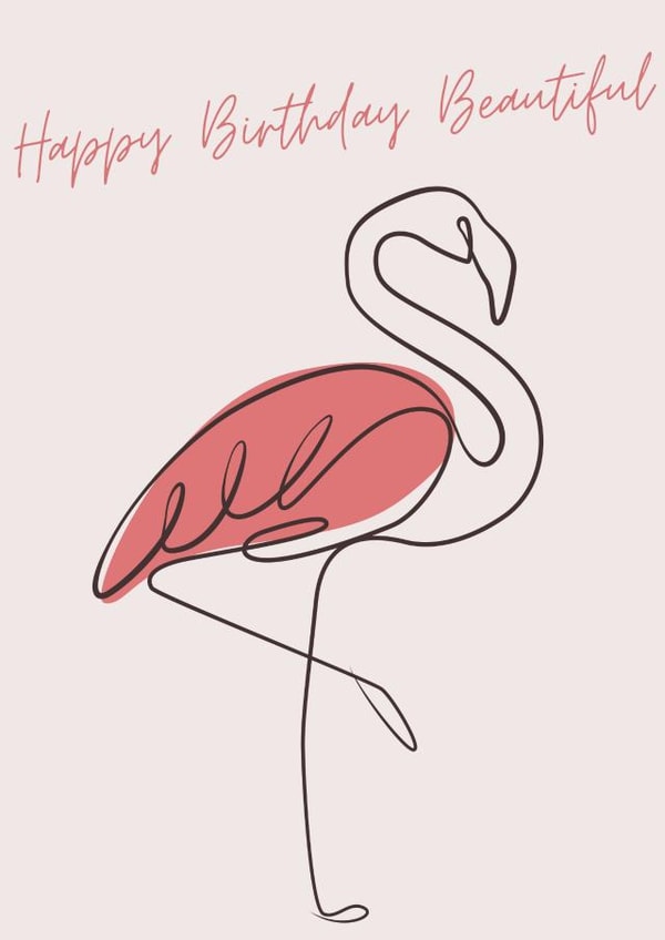 Flamingo Line Art - Happy Birthday Beautiful card created by Woolly Mammoth Media