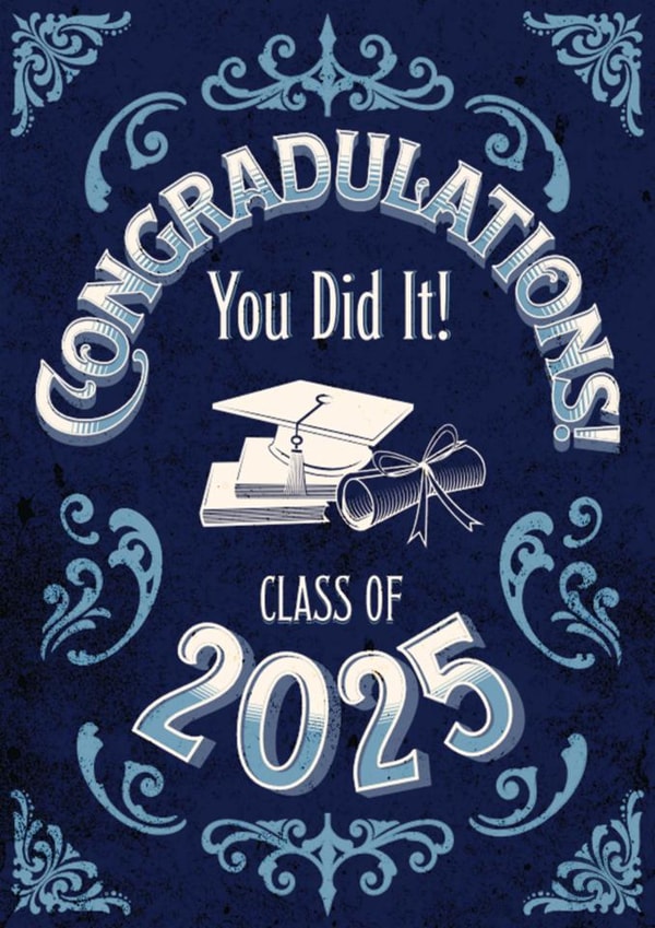 Blue Vintage Graduation 2025 Pun card - Congradulations! created by Dee Cresswell