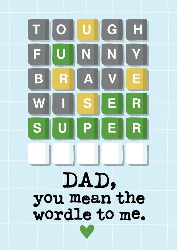 Cute Fathers Day Card / Birthday Card - Dad - Wordle - Dad You Mean The Worldle To Me created by Mrs Best Paper Co.