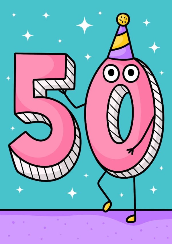 Shocked numbers, cute and funny 50th birthday card created by Wafflemamaart