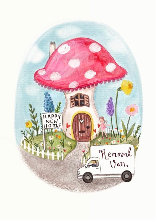 Cute Toadstool New Home Card - Removal Van - Happy New Home created by Love Lucy Illustration