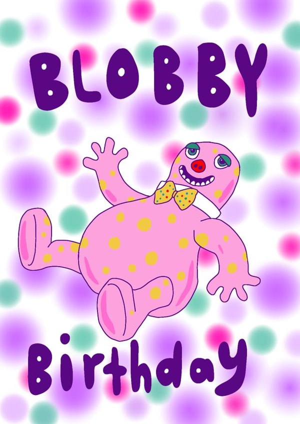 Mr Blobby birthday card created by UFO Catcher