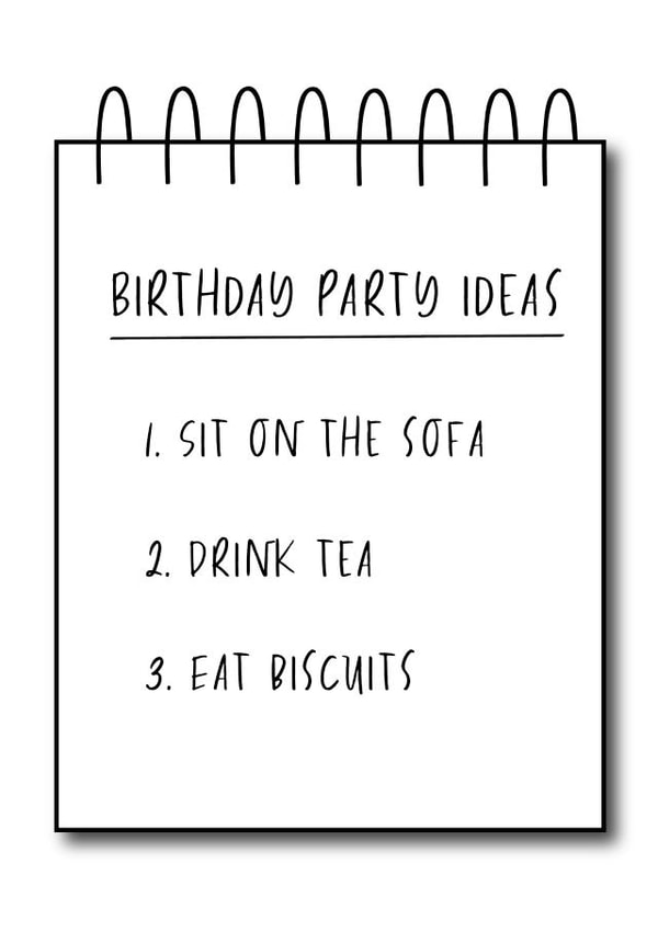 Funny birthday ideas list card written by Very British Problems, illustrated by Pack a Punch Designs created by Very British Problems