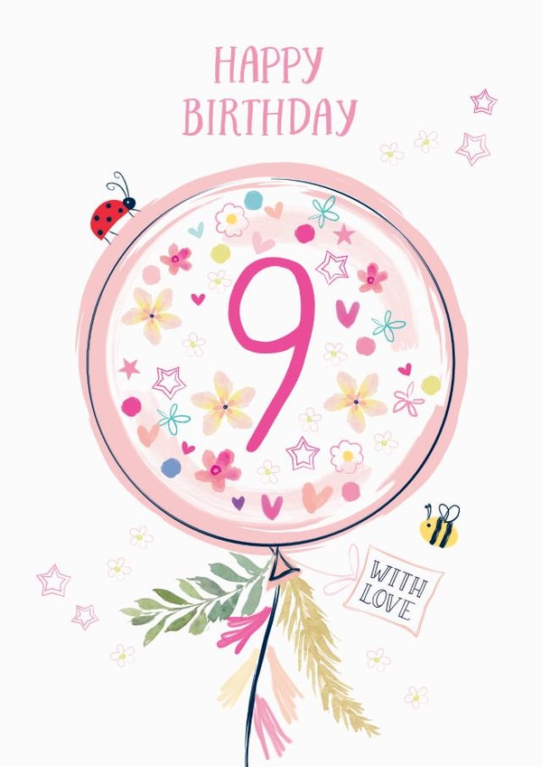 Happy Birthday 9 with love created by Katie Phythian Design