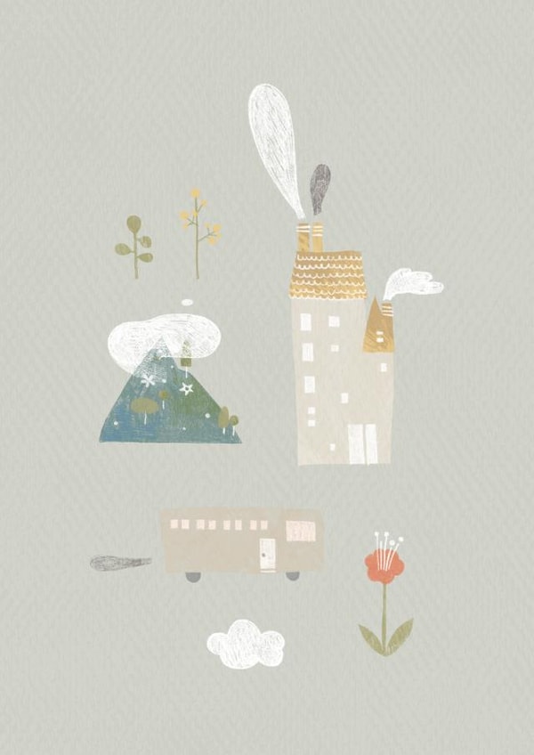 mountains and houses greeting card created by After Providence 