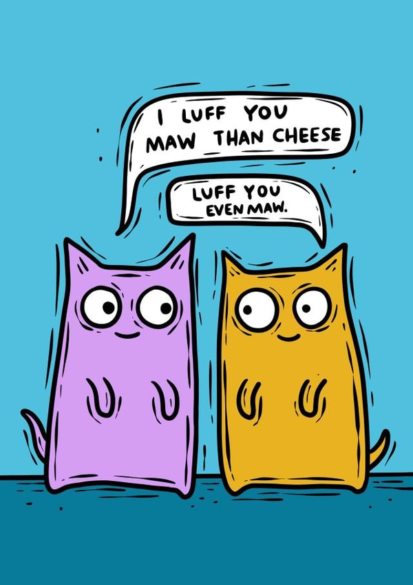 Cheese lovers cat couple anniversary card created by Wafflemamaart