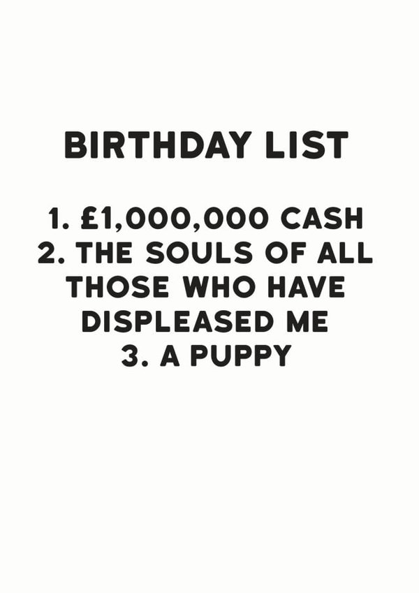 Birthday List Birthday Card created by Holy Flaps