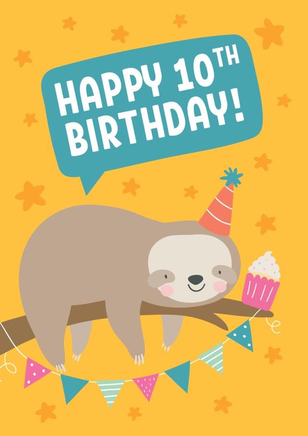 Happy 10th birthday lazy sloth cute card created by Blush & Blossom