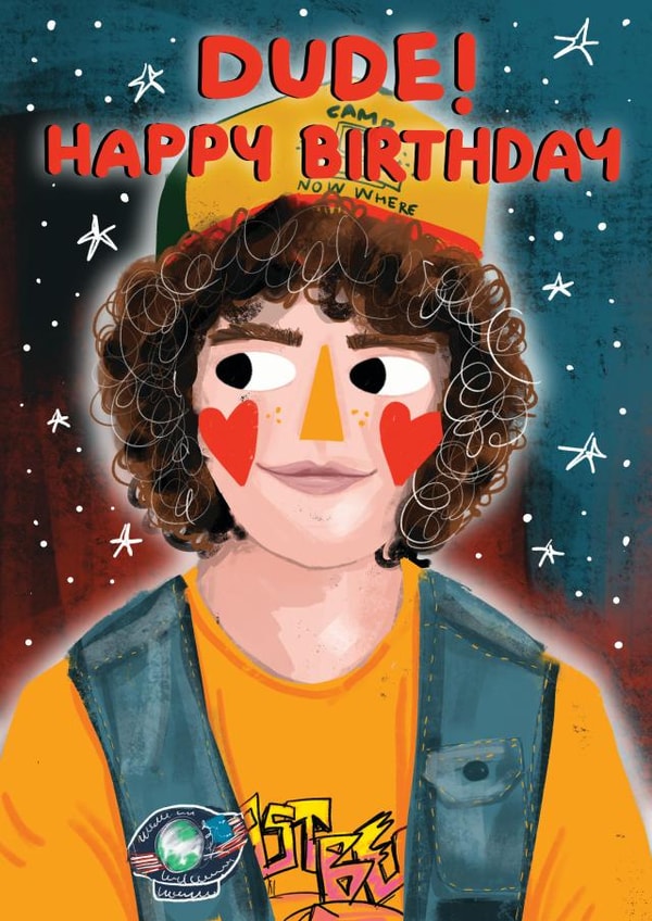 Stranger Things Dustin Birthdya Card created by NICHOLA COWDERY ILLUSTRATIONS 