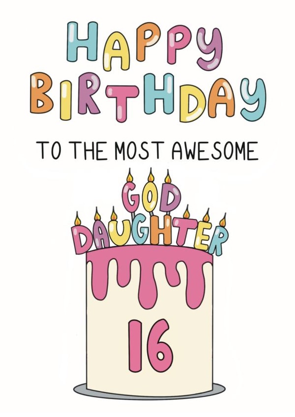 Cute 16th Birthday Card - For Goddaughter - Cake created by Schnauzer Scribbles